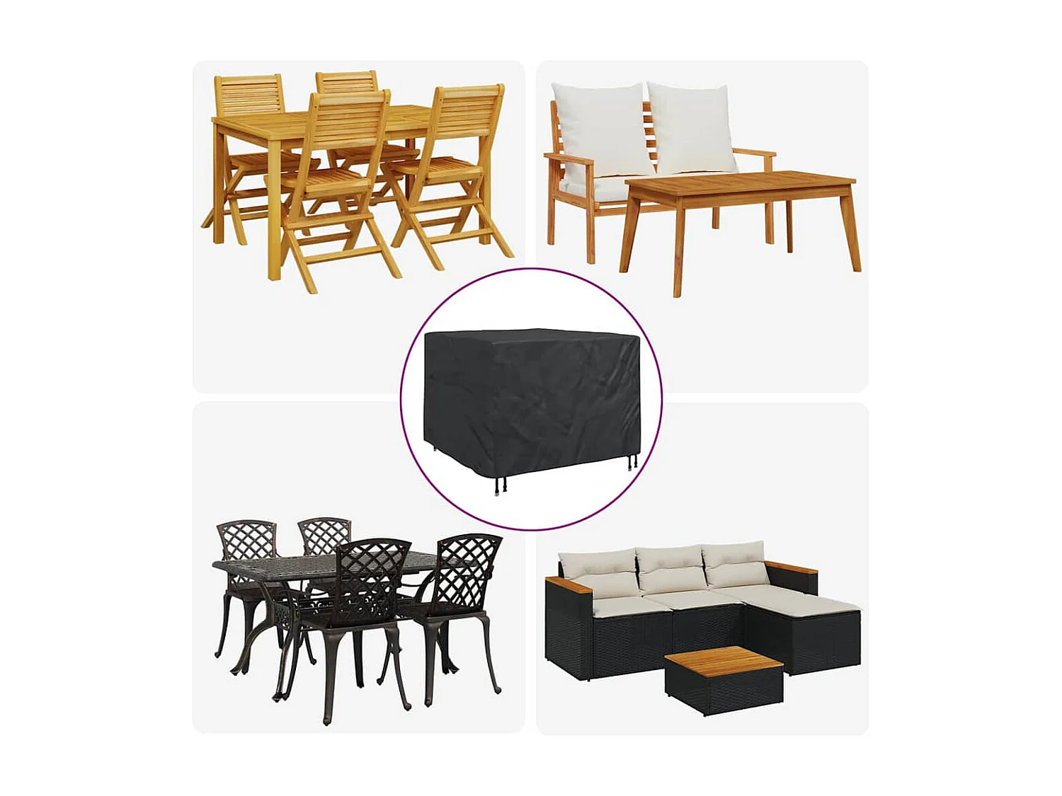 Funda para muebles de exterior negra 125 x 125 x 74 cm Tejido 600D