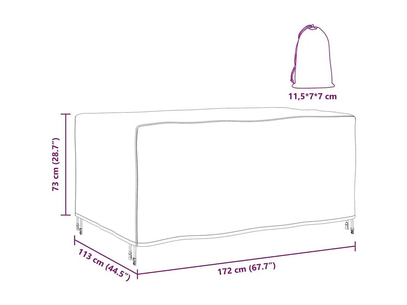 Housse pour mobilier d'extérieur Noir 172 x 113 x 73 cm 420D