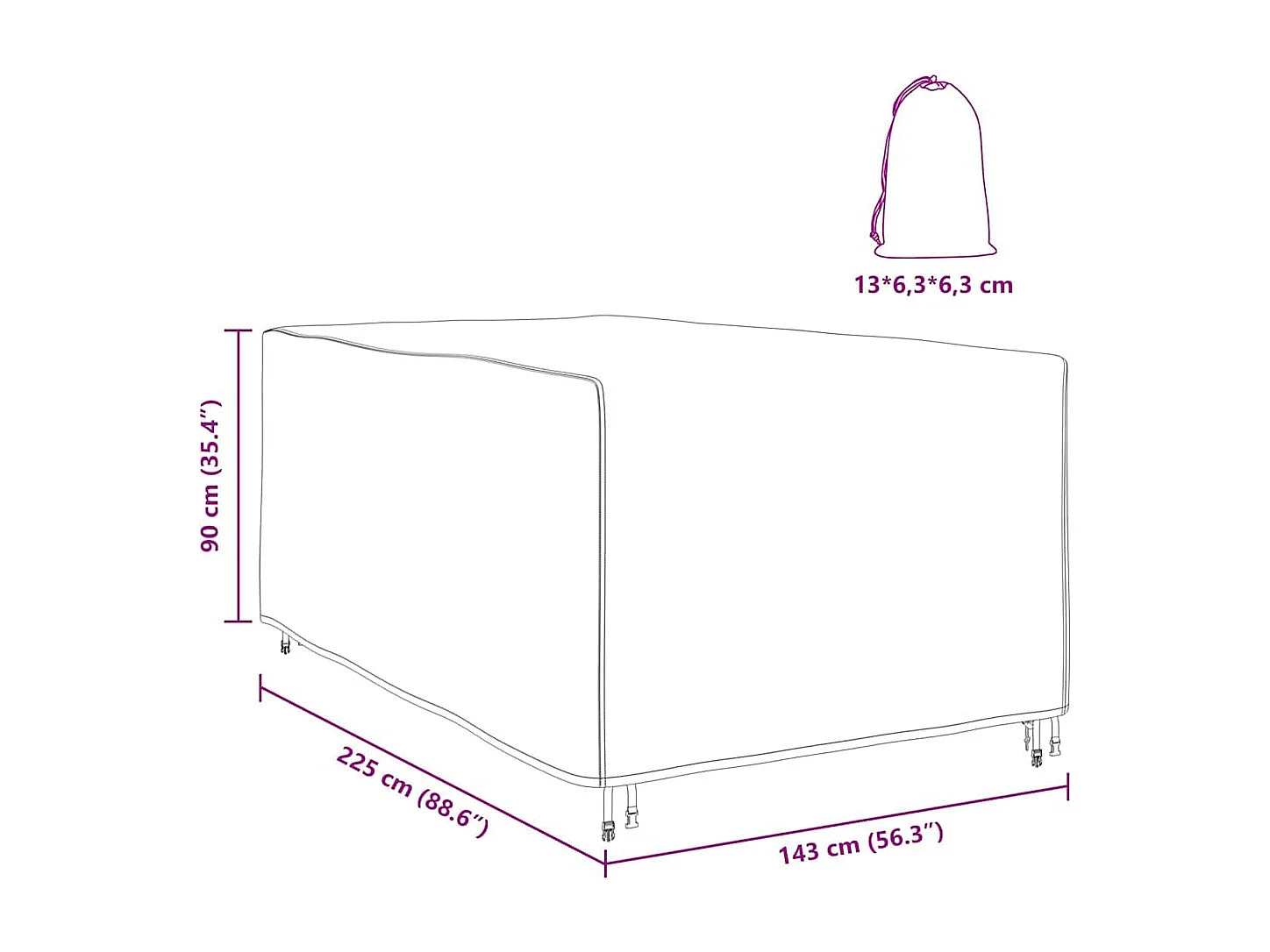 Housse pour mobilier d'extérieur Noir 143 x 225 x 90 cm 600D