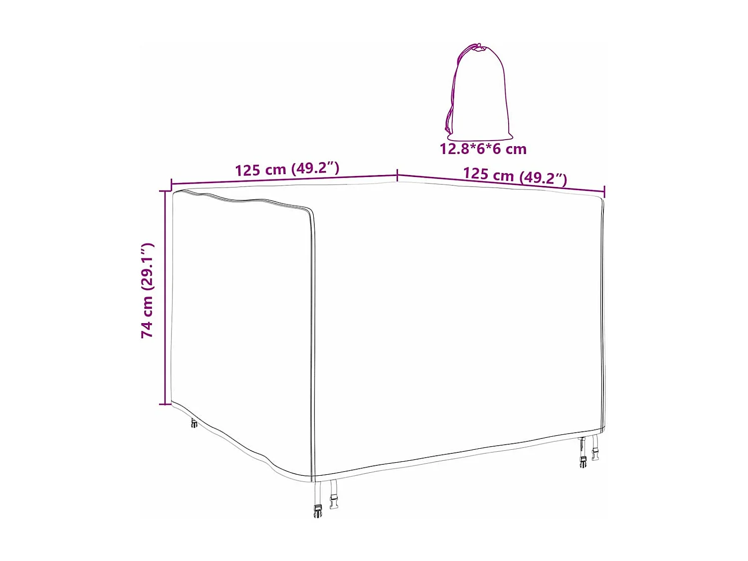 Funda para muebles de exterior negra 125 x 125 x 74 cm Tejido 420D