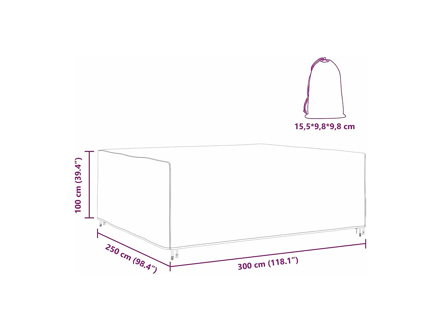 Housse pour mobilier d'extérieur Noir 300 x 250 x 100 cm 600D