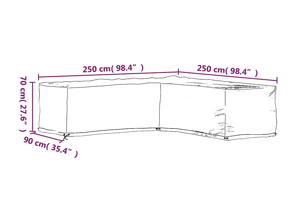 Copertura per mobili da giardino a forma di L con 16 occhielli 250x250x70cm