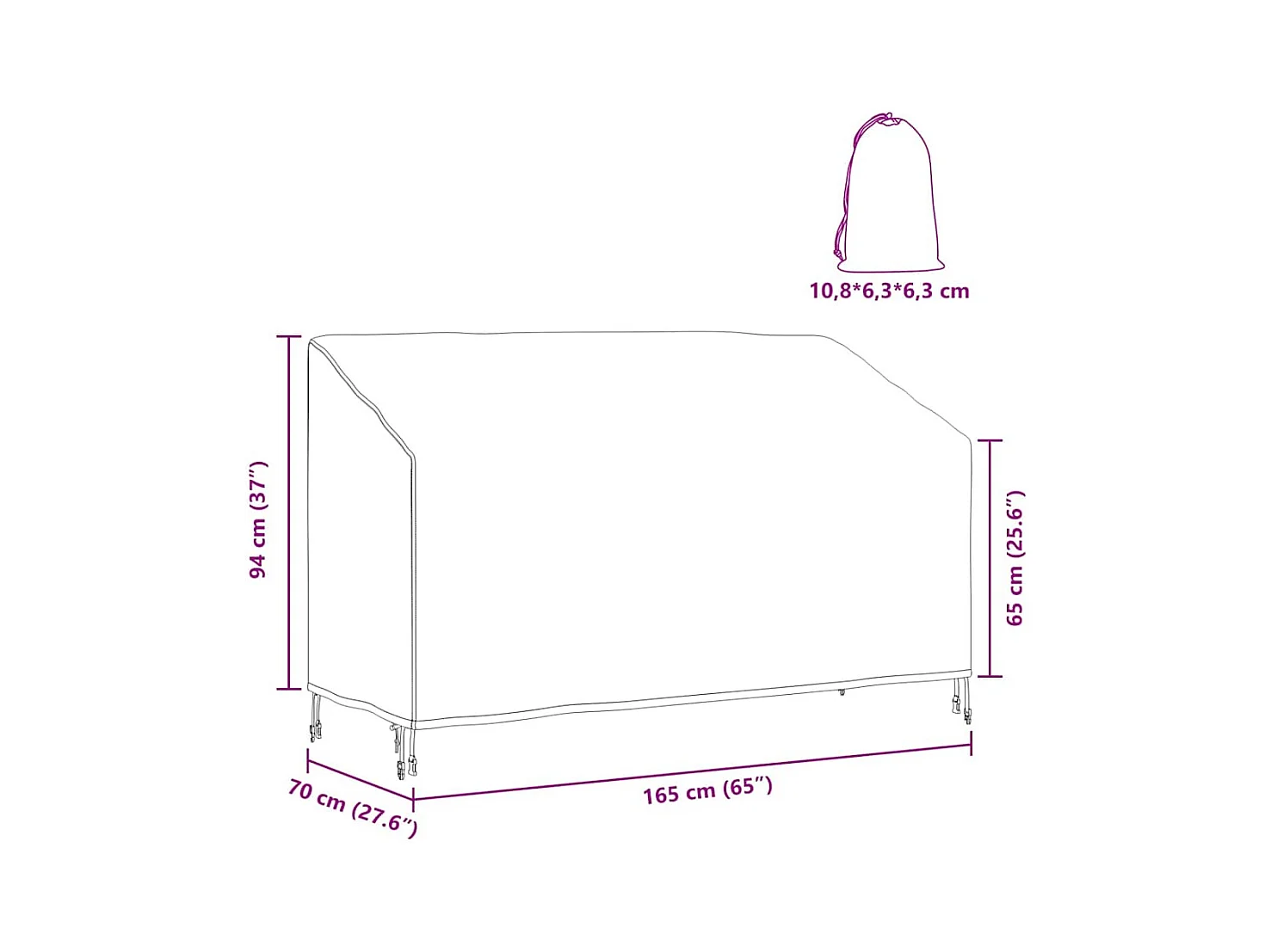 Tuinbankhoes Zwart 165 x 70 x 65 / 94 cm 210D stof