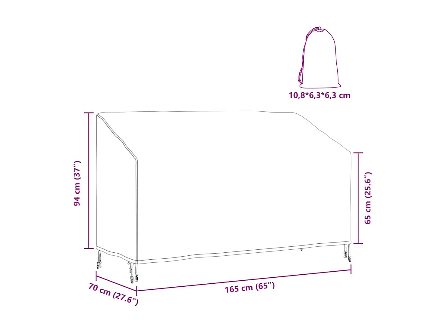 Tuinbankhoes Zwart 165 x 70 x 65 / 94 cm 420D stof