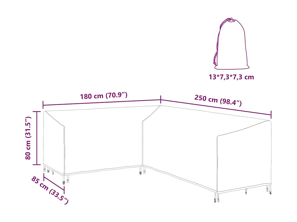 Housse pour mobilier d'extérieur 250 x 180 x 80 cm