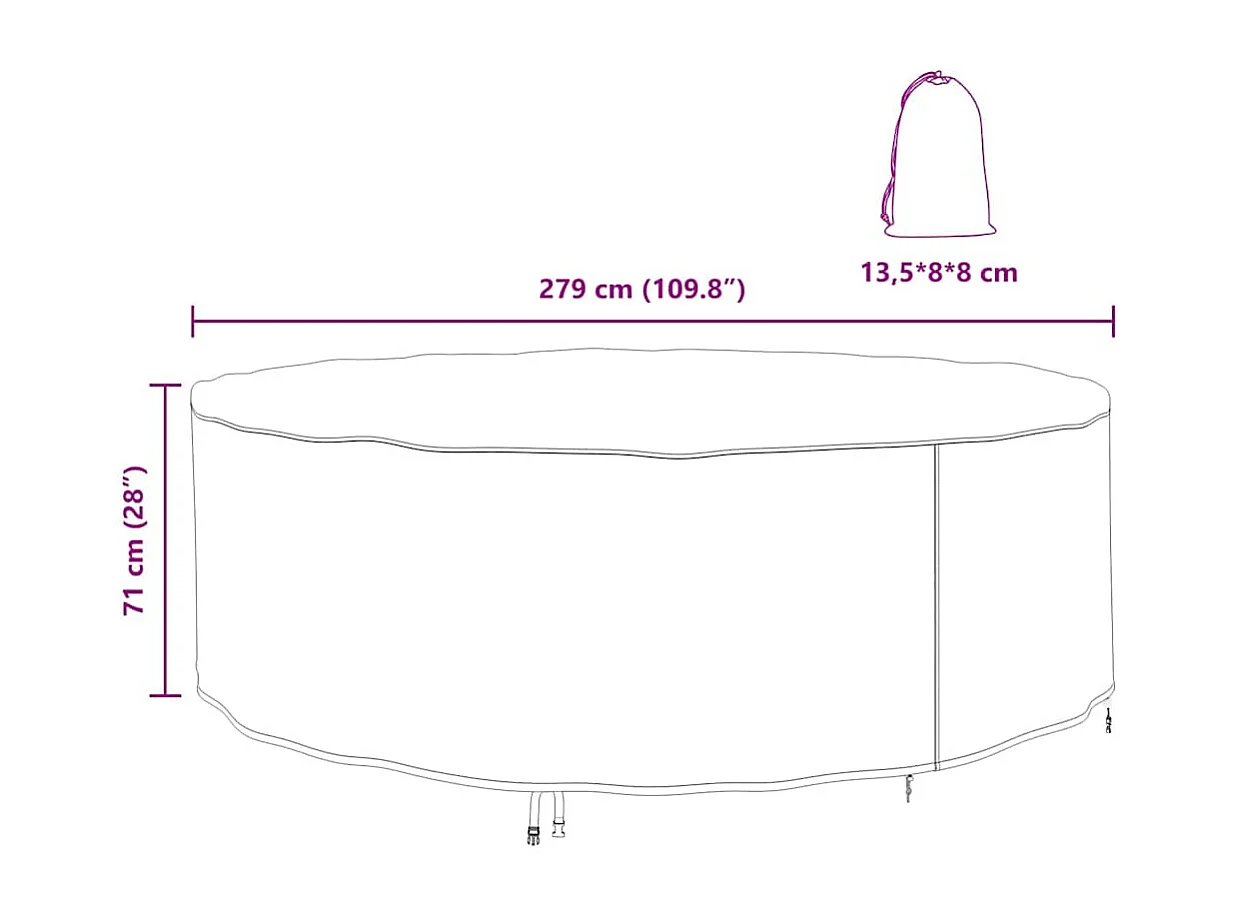 Copertura per mobili da esterno 279 x 279 x 71 cm tessuto 420D