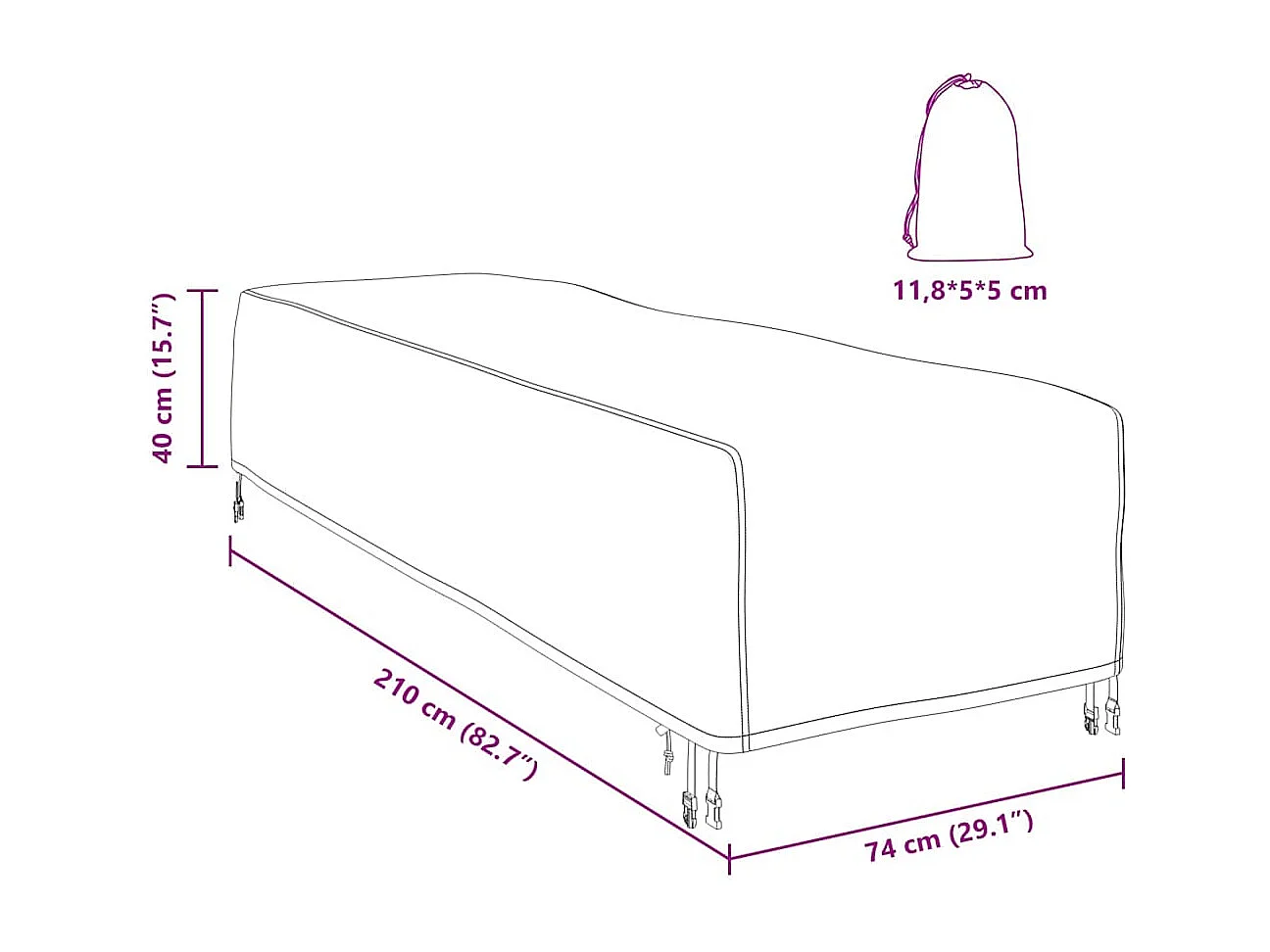 Housse pour mobilier d'extérieur 210 x 74 x 40 cm