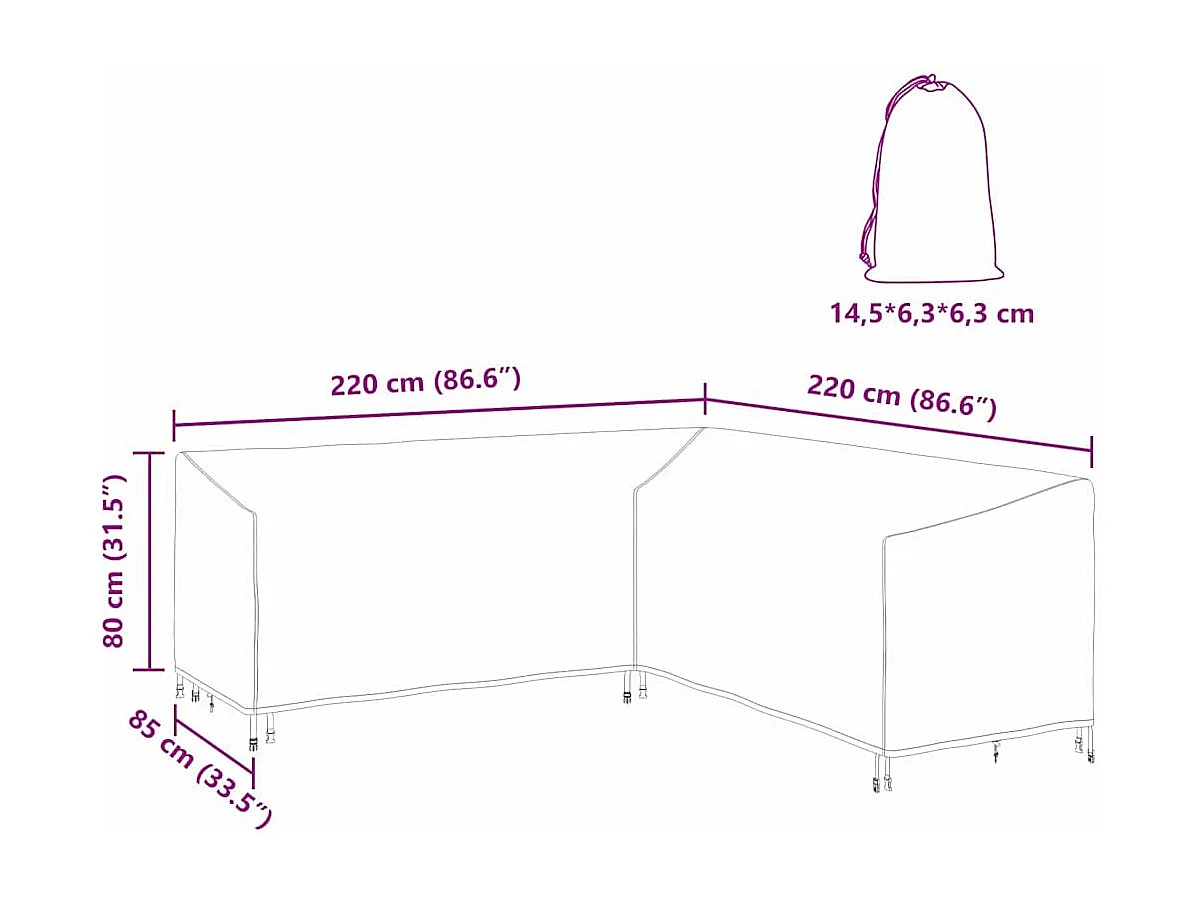 Housse pour mobilier d'extérieur 220 x 220 x 80 cm