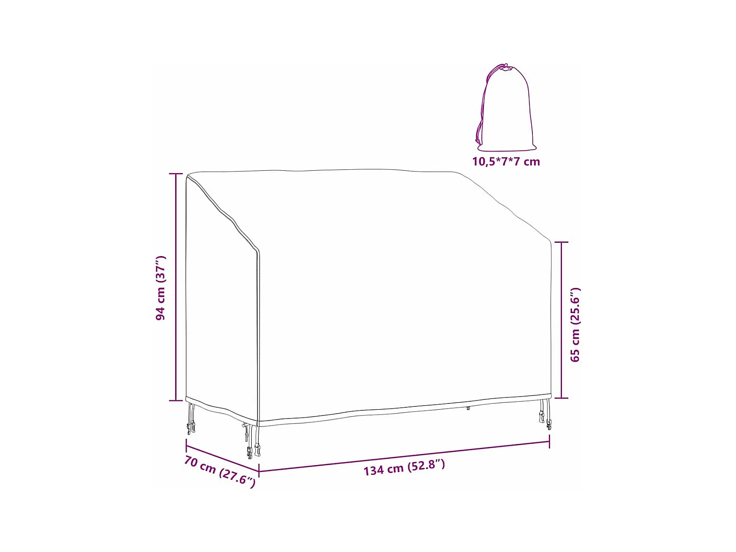 Copertura per panca da giardino nera 134 x 70 x 65 / 94 cm tessuto 420D