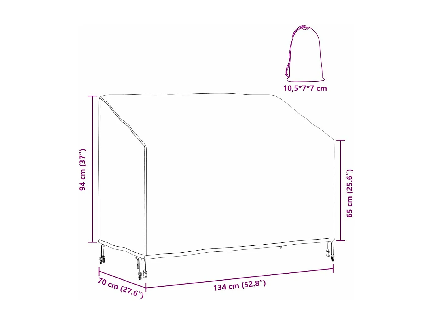 Copertura per panca da giardino nera 134 x 70 x 65 / 94 cm tessuto 420D