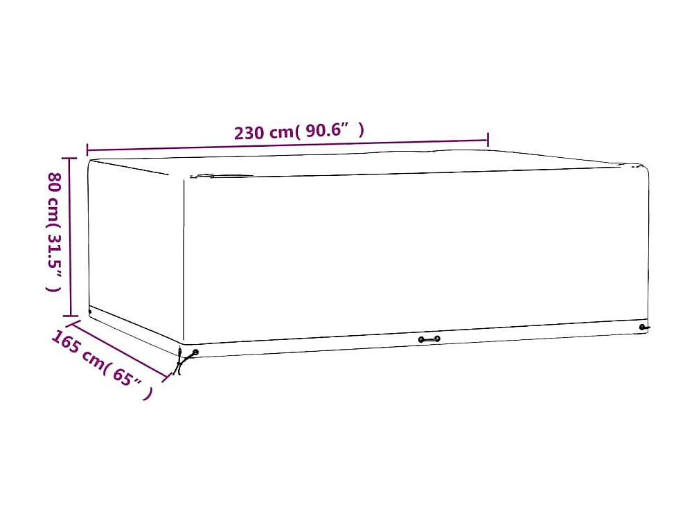 Funda para muebles de jardín 12 ojales 230x165x80cm rectangular