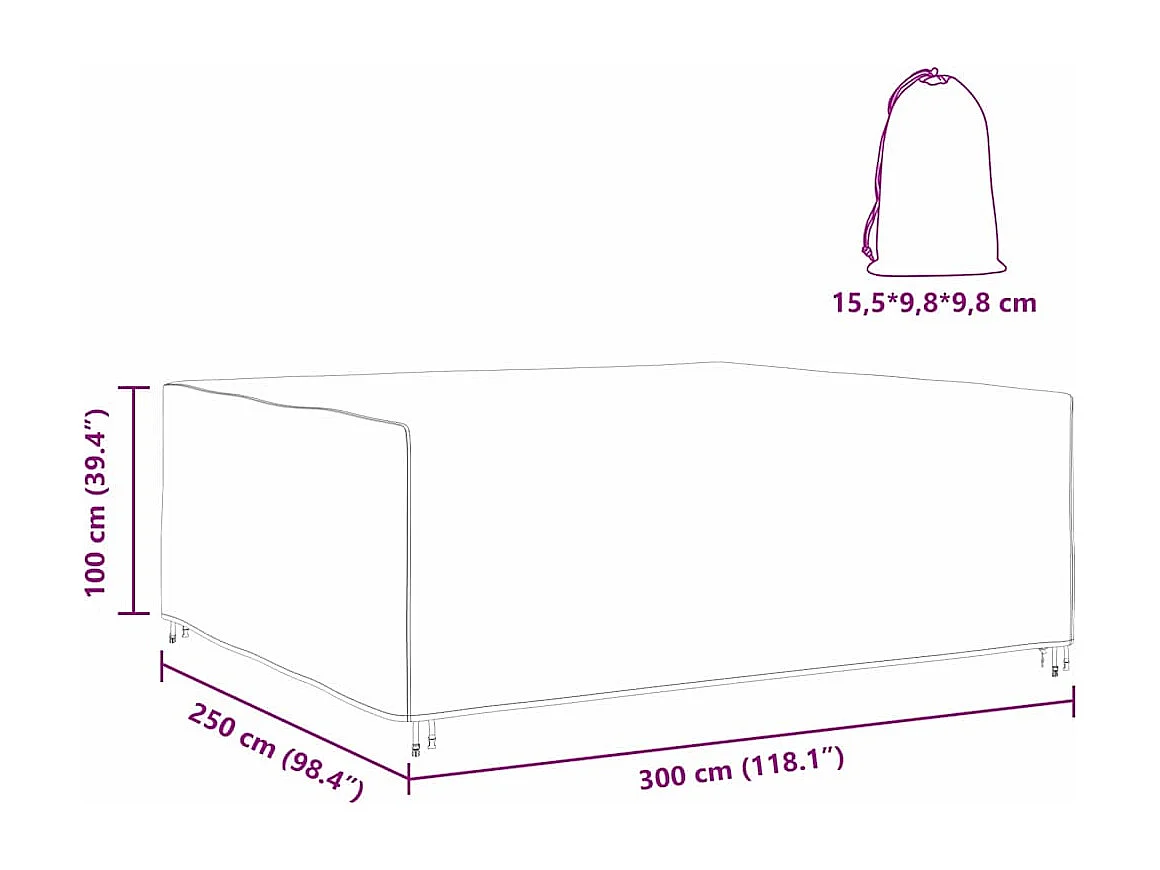Housse pour mobilier d'extérieur Noir 300 x 250 x 100 cm 420D