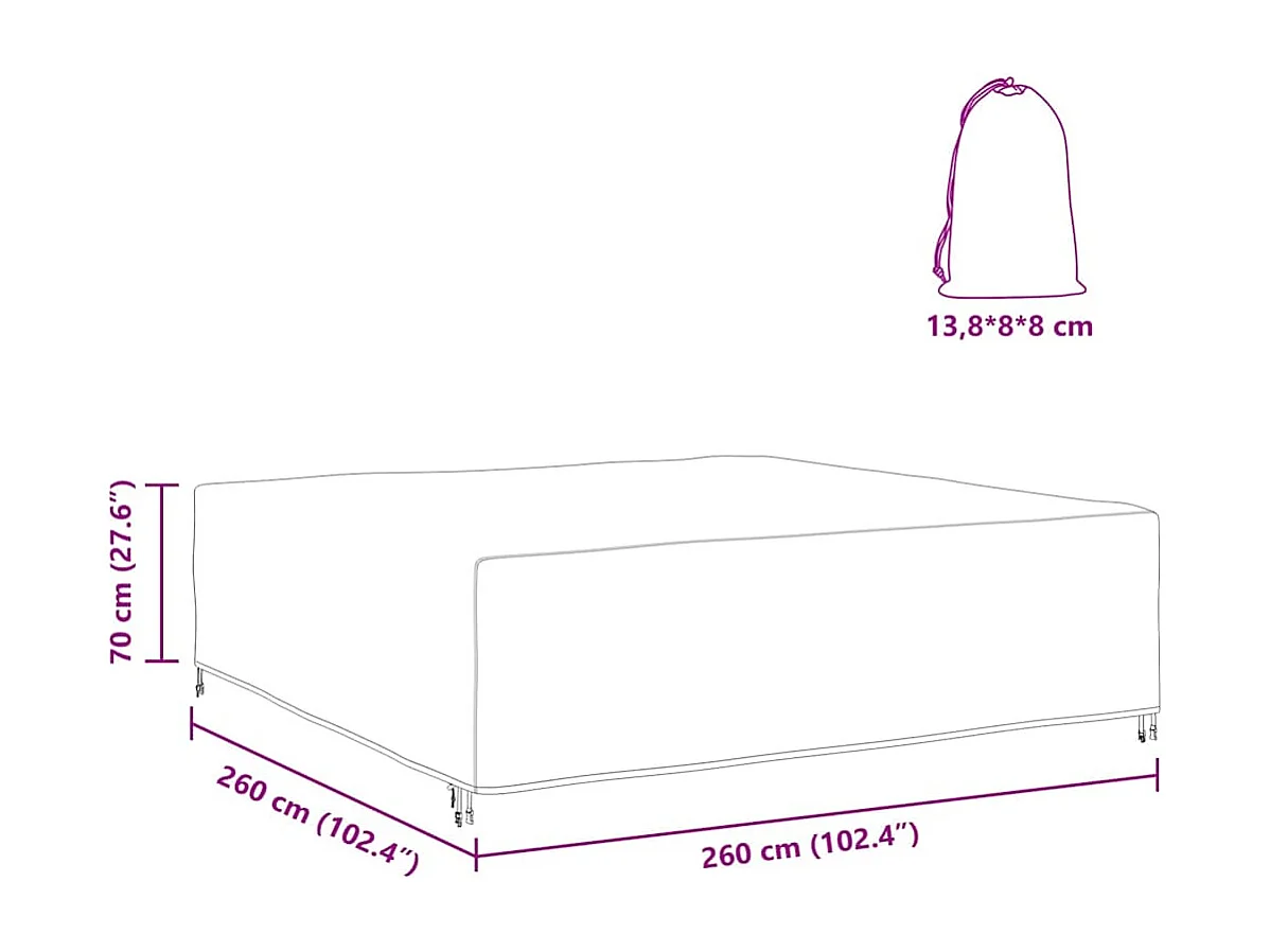 Housse pour mobilier d'extérieur Noir 260 x 260 x 70 cm 210D