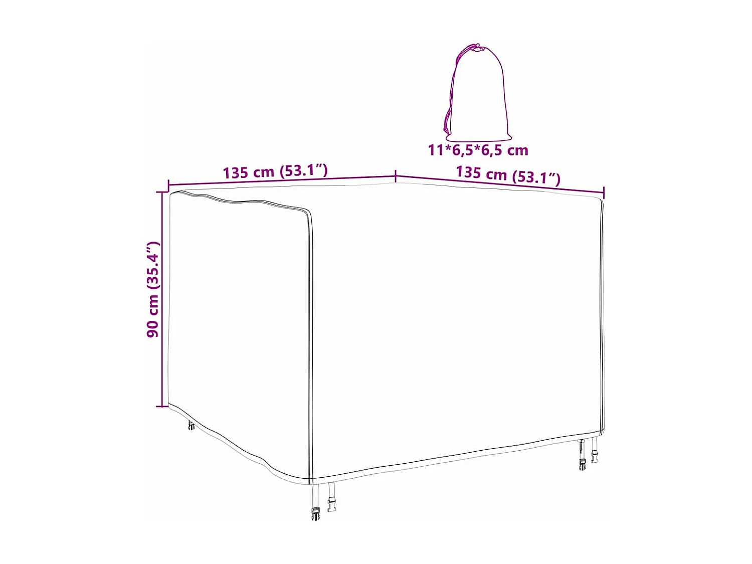 Buitenmeubelhoes Zwart 135 x 135 x 90 cm 420D Stof