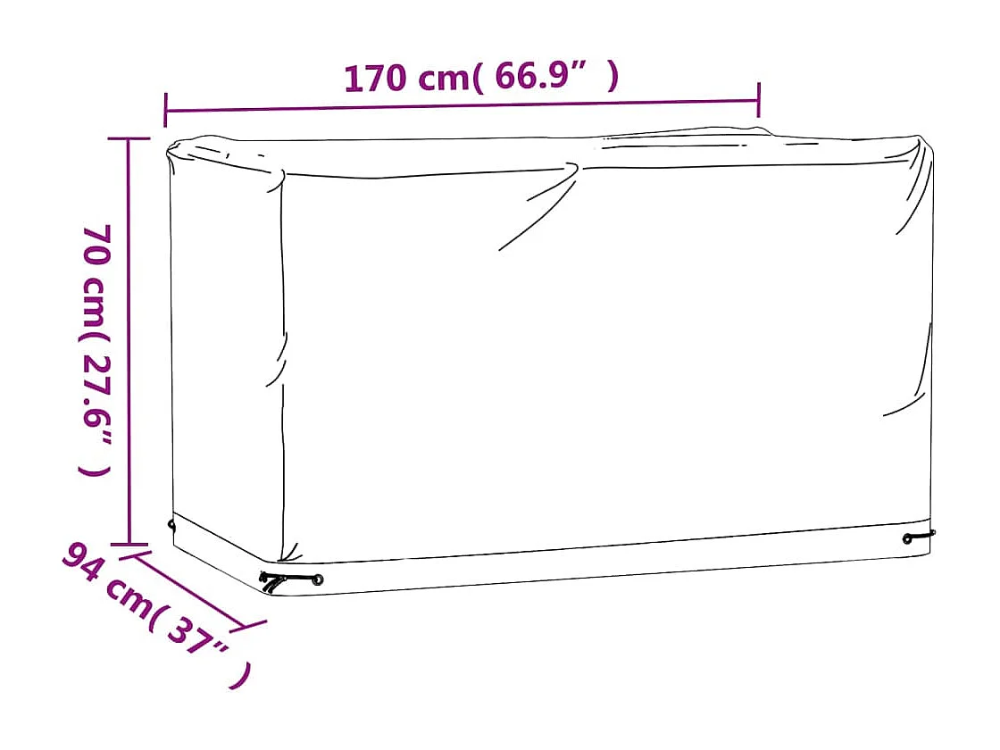 Funda para muebles de jardín con 8 ojales, 170 x 94 x 70 cm, rectangular