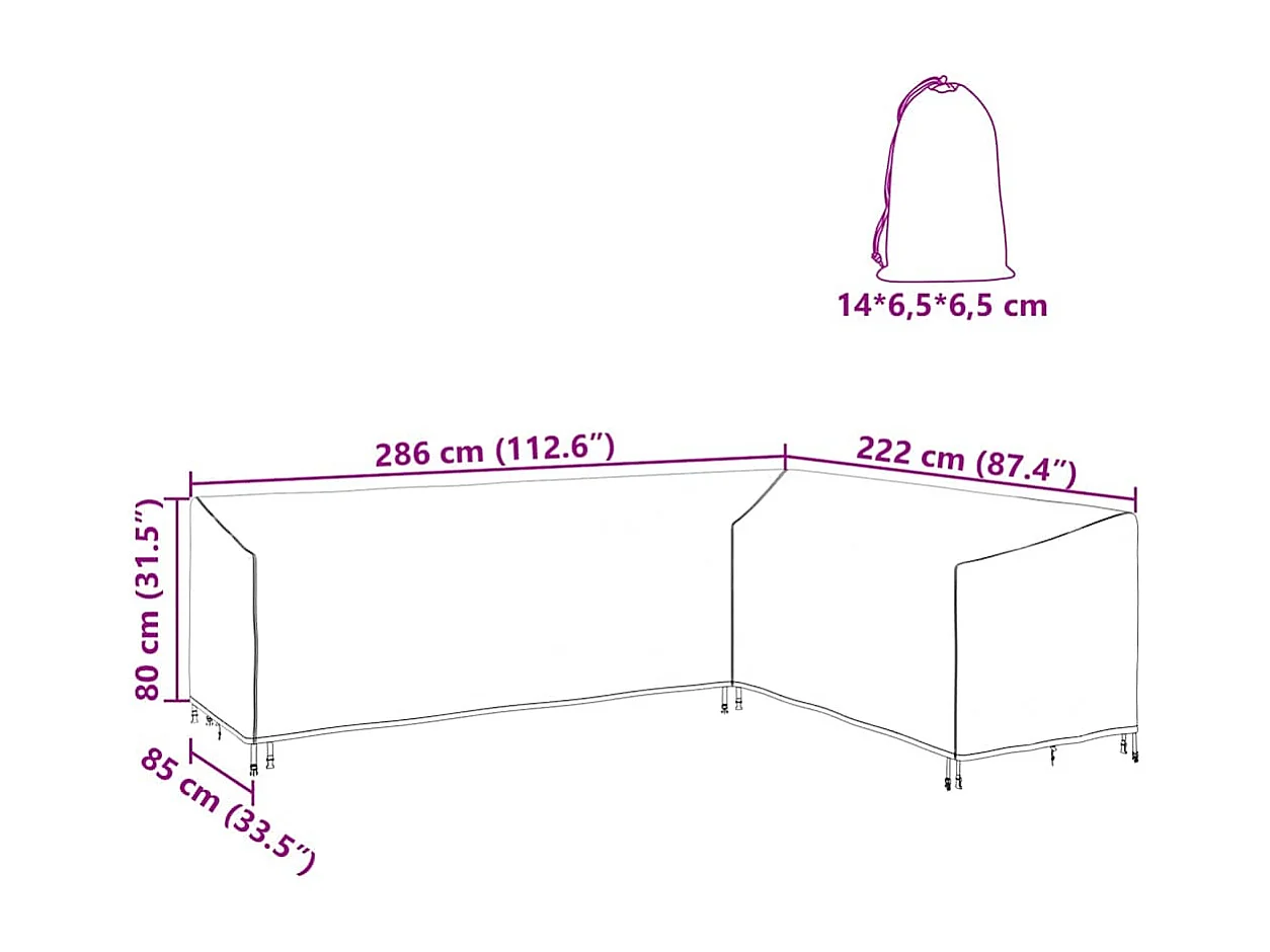 Housse de meubles d'extérieur Noir 286 x 222 x 80 cm Tissu 210D