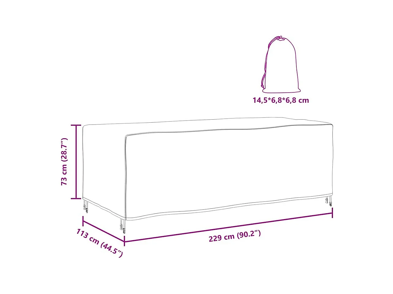 Buitenmeubelhoes Zwart 229 x 113 x 73 cm 420D