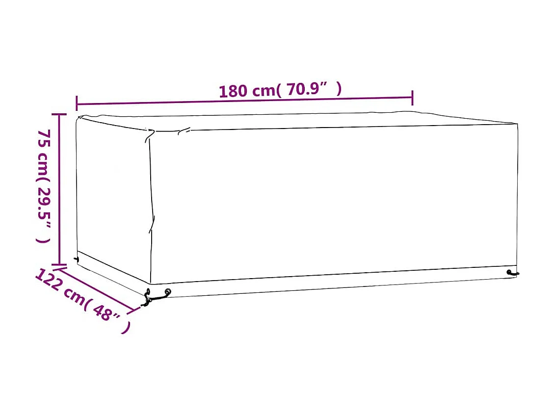 Copertura per mobili da giardino con 8 occhielli, 180 x 122 x 75 cm, rettangolare