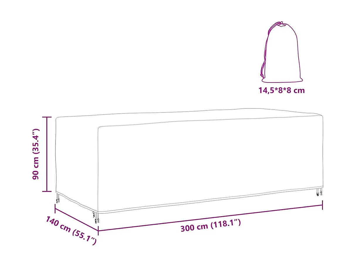 Funda para muebles de exterior Negra 300 x 140 x 90 cm 210D