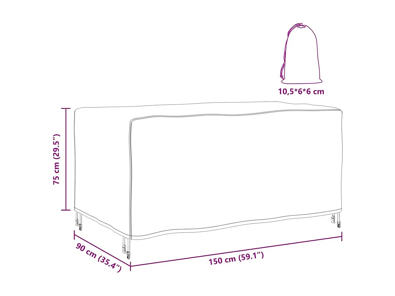 Funda para muebles de exterior Negra 150 x 90 x 75 cm 210D
