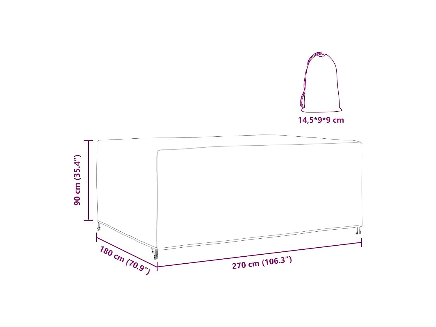 Funda para muebles de exterior Negra 270 x 180 x 90 cm 210D