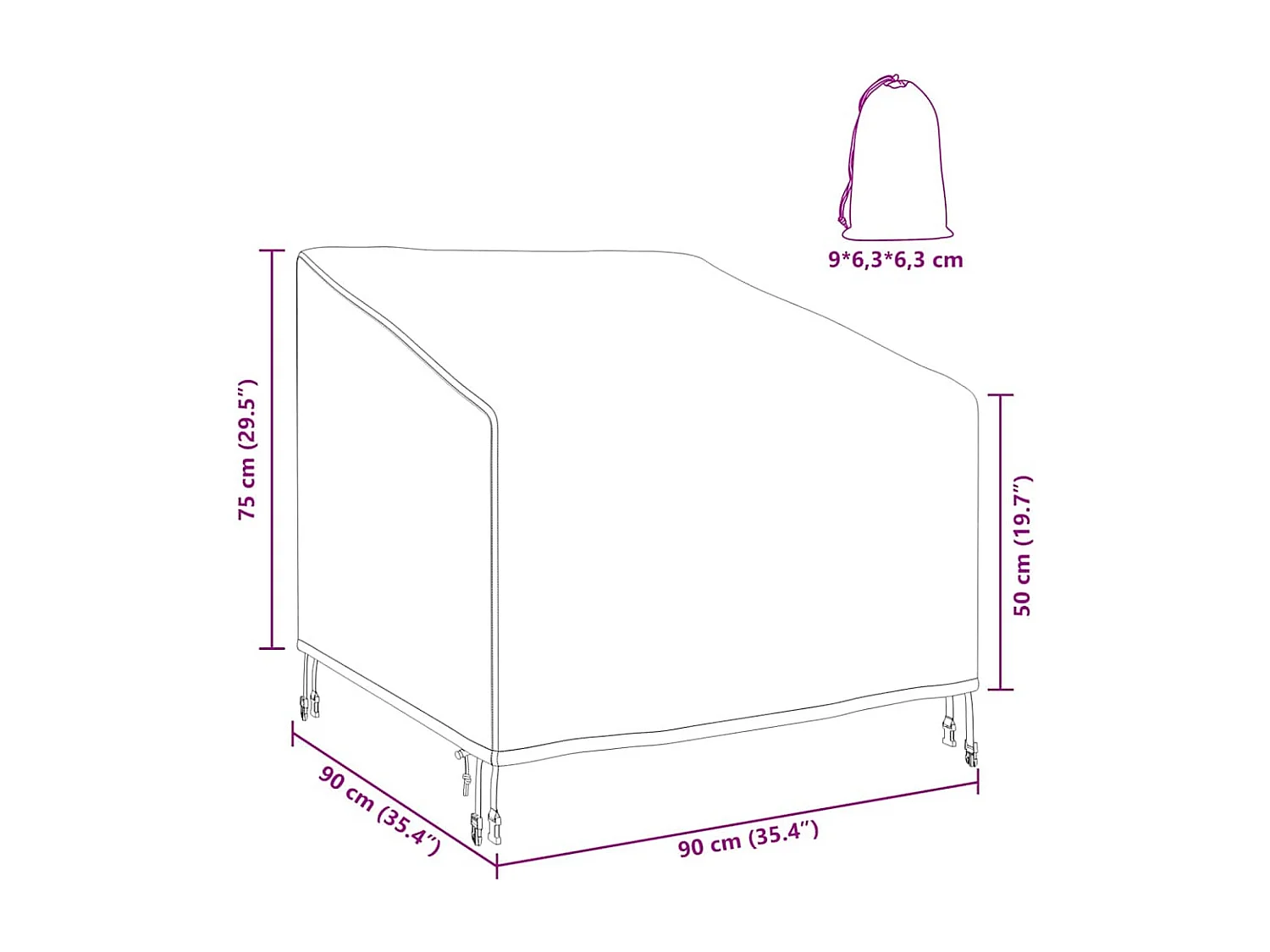 Copertura per sedia da giardino nera 90 x 90 x 50 / 75 cm tessuto 600D