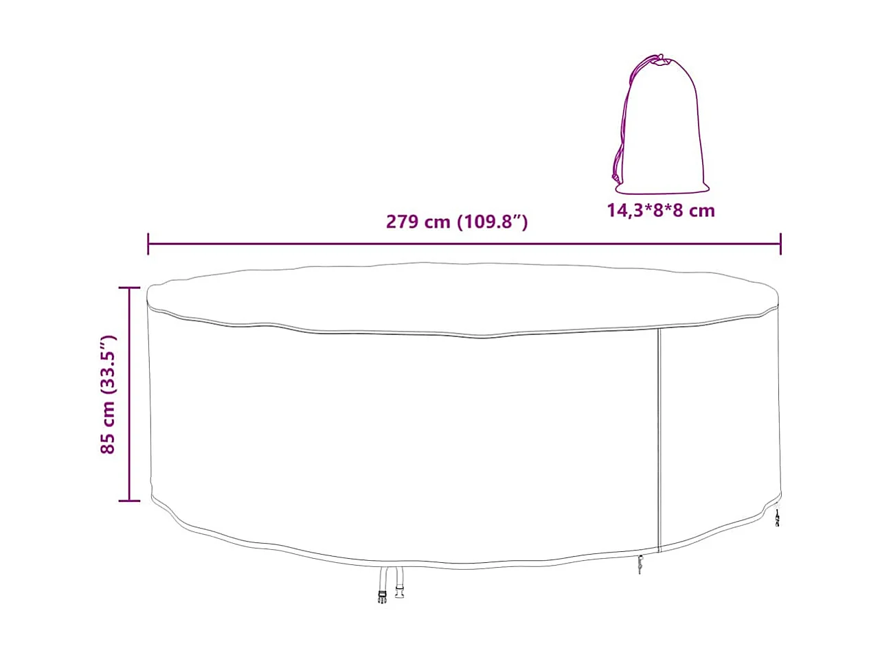 Copertura per mobili da esterno 279 x 279 x 85 cm tessuto 420D