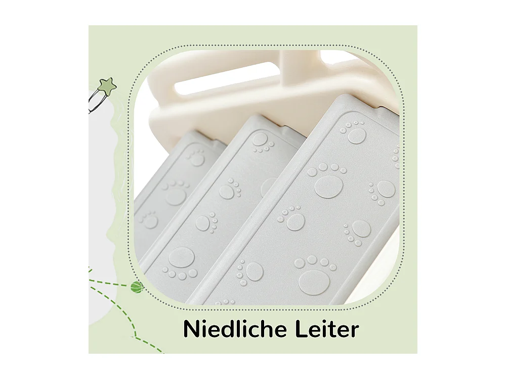 Tobogán infantil 5 en 1 con columpio, tobogán, escaleras, aro de baloncesto y espacio de almacenamiento, HDPE, gris antiguo (179 x 184 x 103 cm)