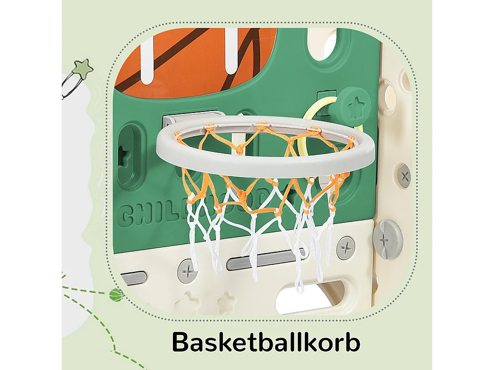 Toboggan 5 en 1 pour enfants avec balançoire, toboggan, escalier, panier de basket et rangement, HDPE, Gris antique (179x184x103 cm)