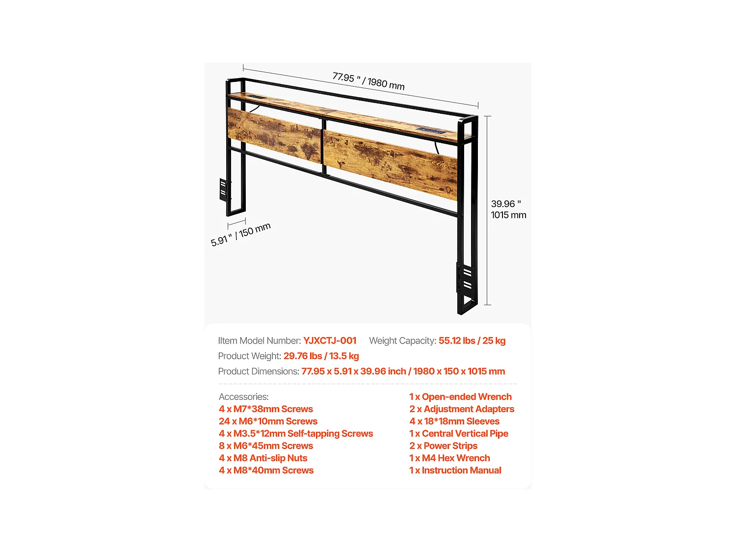 Głowa Łóżka SucceBuy do Łóżka King Size, Głowa Łóżka na Nogi Regulowalne Wysokościowo z Półką do Przechowywania, z Portem USB, do Różnych Ram Łóżkowych