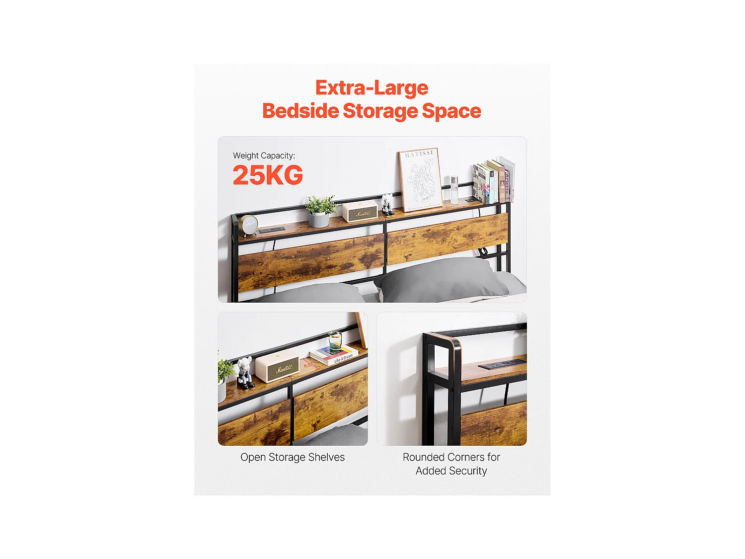 Głowa Łóżka SucceBuy do Łóżka King Size, Głowa Łóżka na Nogi Regulowalne Wysokościowo z Półką do Przechowywania, z Portem USB, do Różnych Ram Łóżkowych