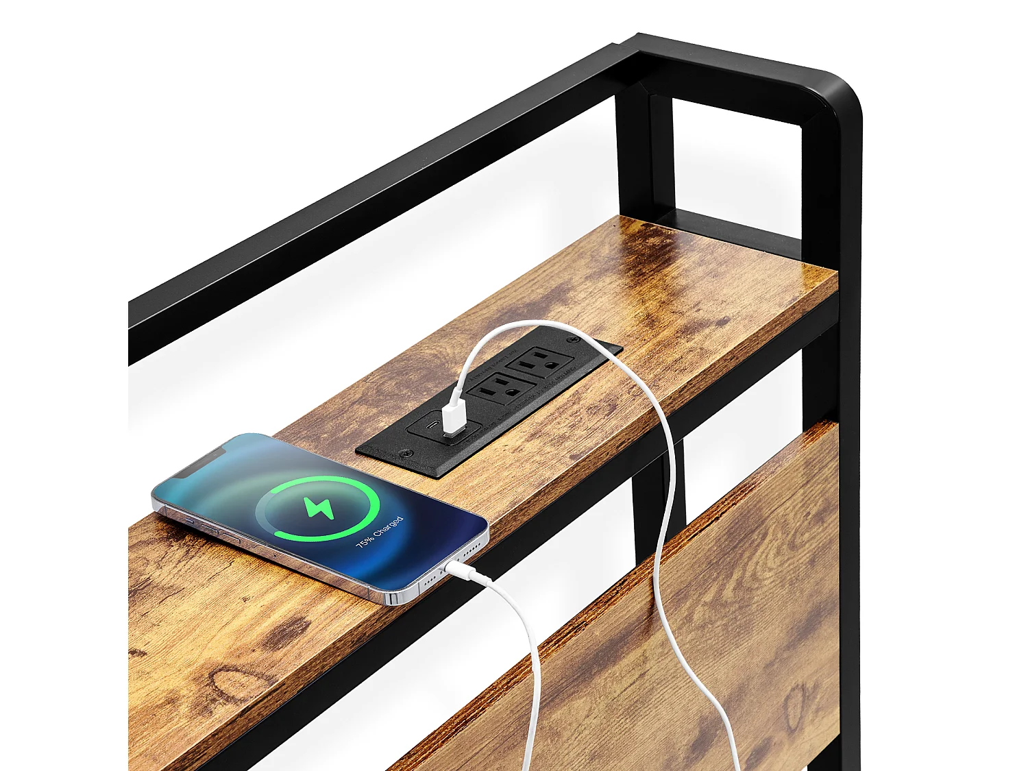 Tête de Lit SucceBuy pour Lit King Size, Tête de Lit sur Pied Réglable en Hauteur avec Étagère de Rangement, avec Port USB, pour Différents Cadres de Lit
