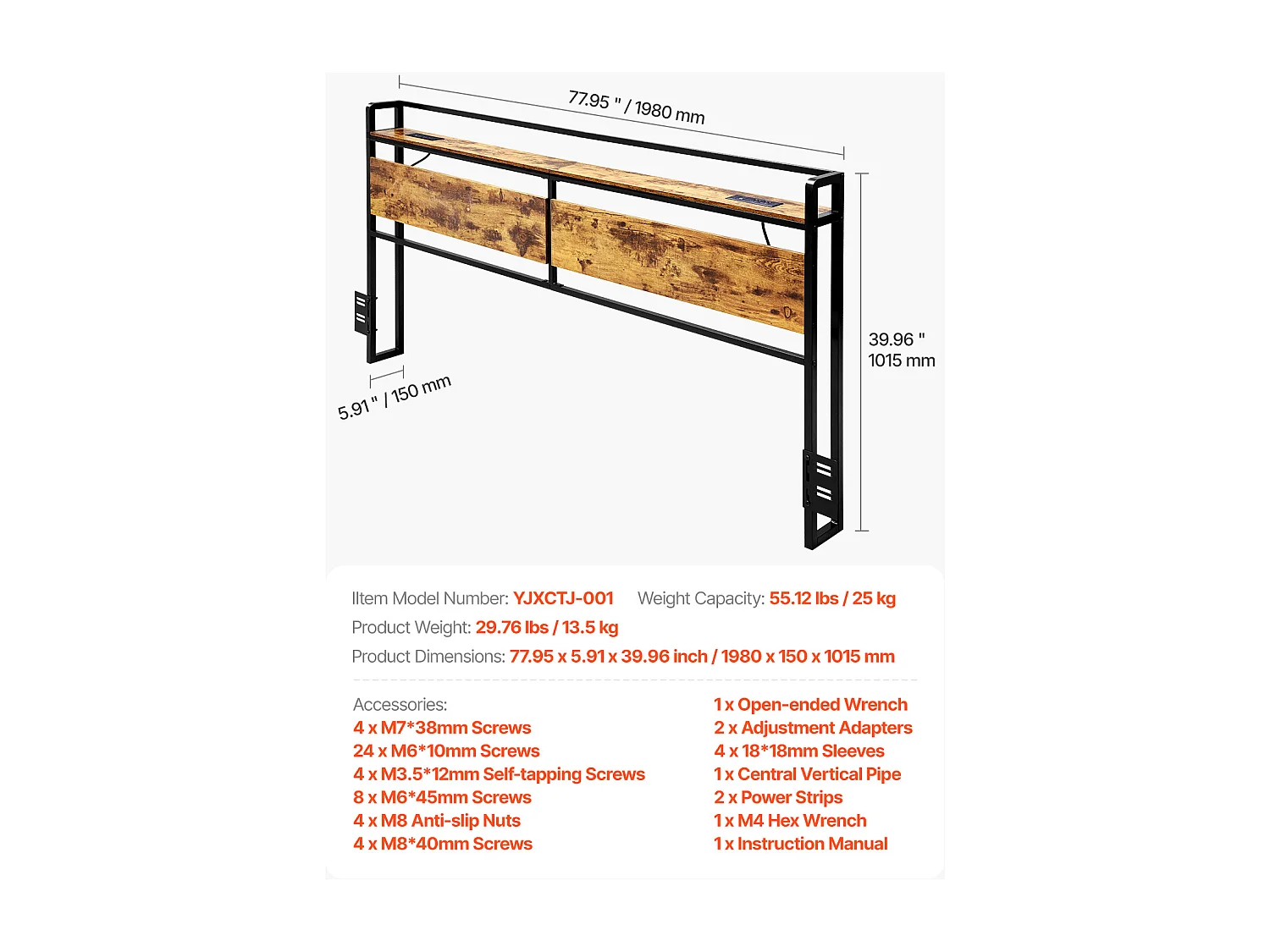 Tête de Lit SucceBuy pour Lit King Size, Tête de Lit sur Pied Réglable en Hauteur avec Étagère de Rangement, avec Port USB, pour Différents Cadres de Lit