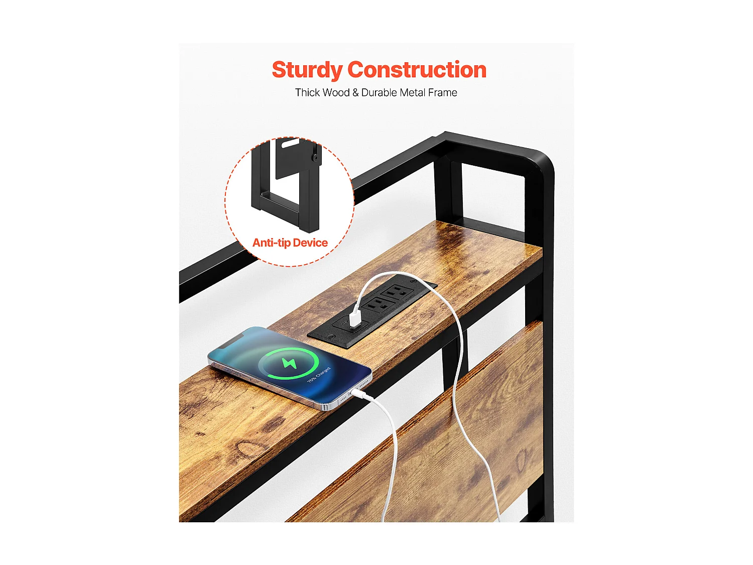 Tête de Lit SucceBuy pour Lit King Size, Tête de Lit sur Pied Réglable en Hauteur avec Étagère de Rangement, avec Port USB, pour Différents Cadres de Lit