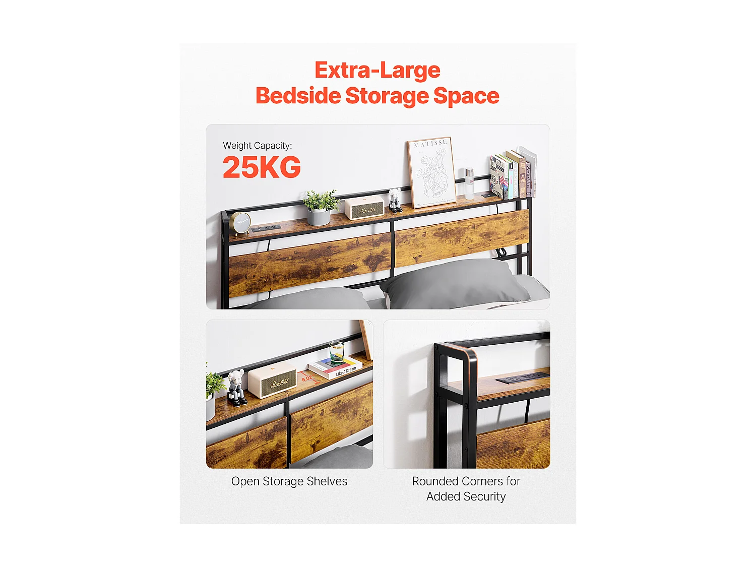 Tête de Lit SucceBuy pour Lit King Size, Tête de Lit sur Pied Réglable en Hauteur avec Étagère de Rangement, avec Port USB, pour Différents Cadres de Lit