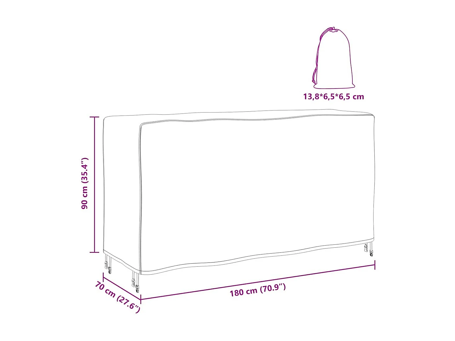 Tuinmeubelhoes Zwart 180 x 70 x 90 cm 600D