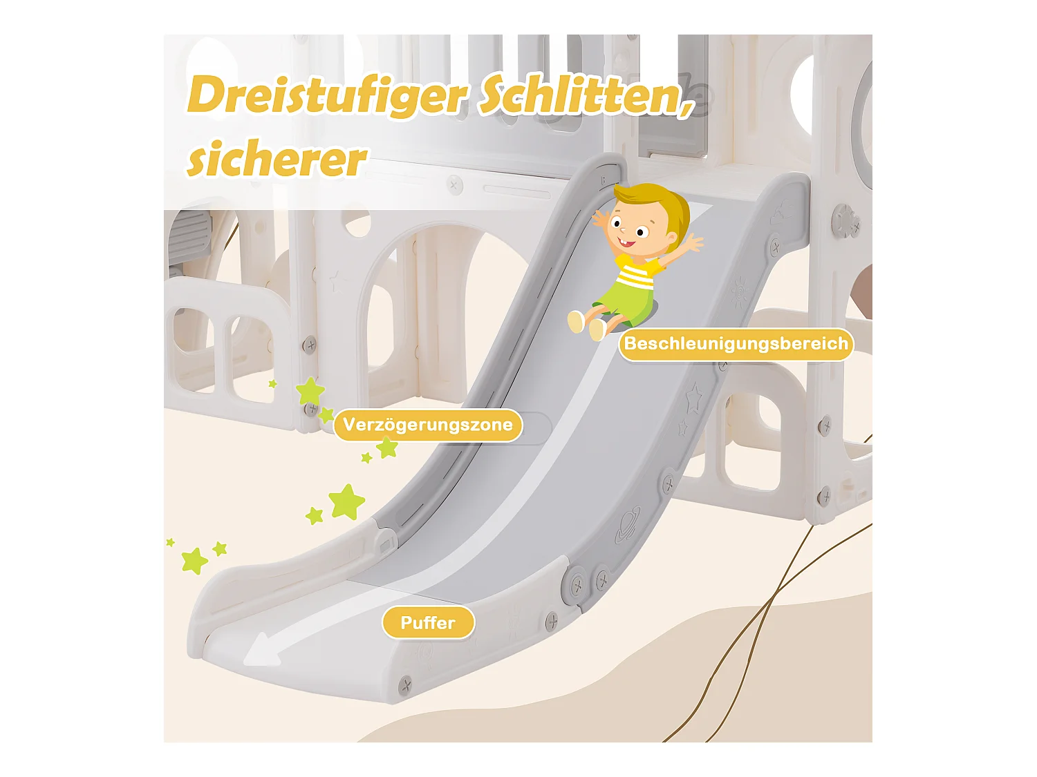 6-in-1 kinderglijbaan met glijbaan, platform, opbergruimte, basketbalring en trap, gemaakt van polyethyleen met hoge dichtheid (174x150x95 cm)