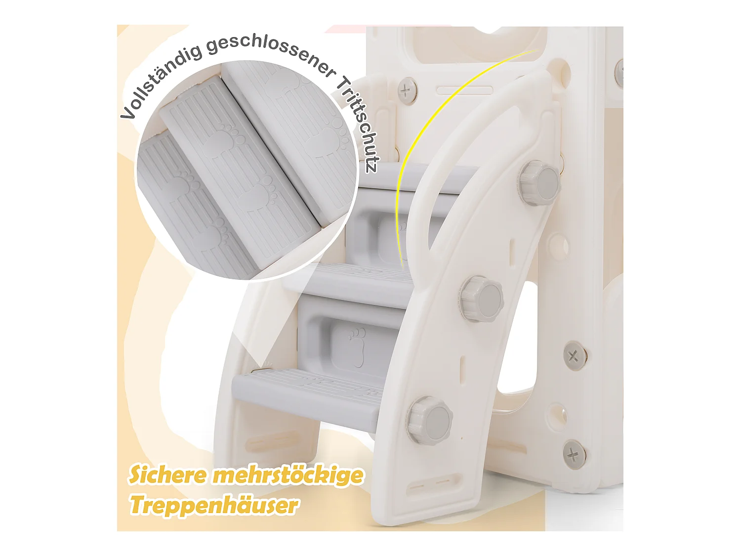 6-in-1 kinderglijbaan met glijbaan, platform, opbergruimte, basketbalring en trap, gemaakt van polyethyleen met hoge dichtheid (174x150x95 cm)