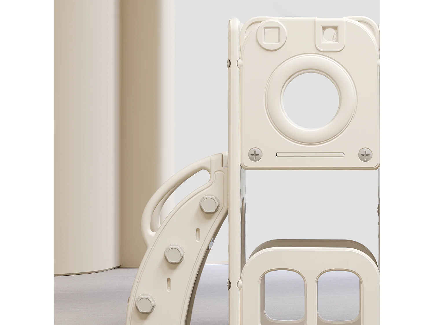 6-in-1 kinderglijbaan met glijbaan, platform, opbergruimte, basketbalring en trap, gemaakt van polyethyleen met hoge dichtheid (174x150x95 cm)