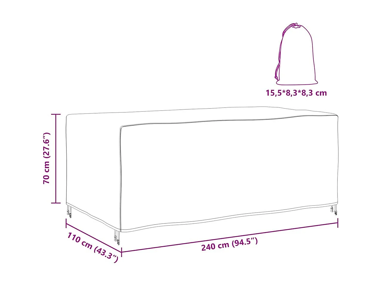 Housse pour mobilier d'extérieur Noir 240 x 110 x 70 cm 210D