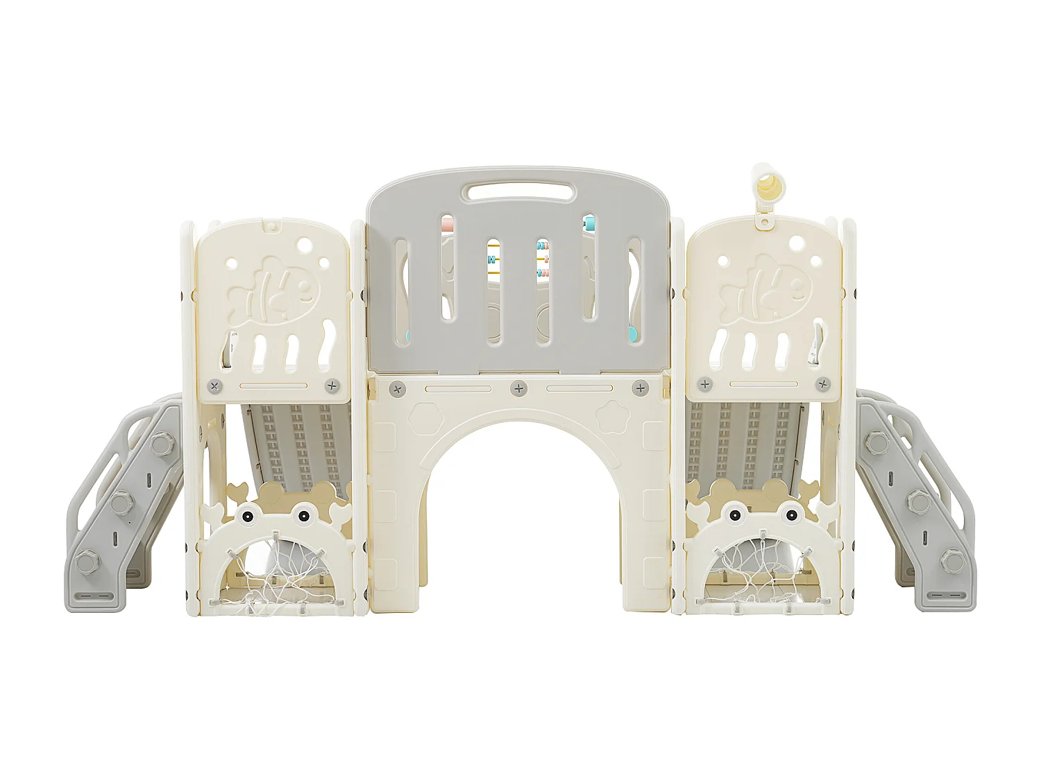 Parc pour enfants 8-en-1, Set de jeu à thème marin avec toboggan, tunnel, panier de basket et télescope, Double toboggan pour tout-petits