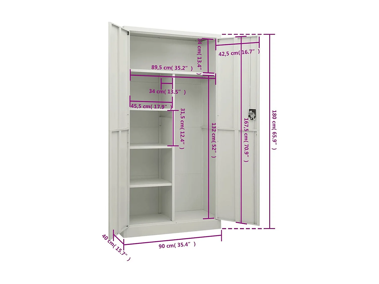 Armario Taquilla Gris Claro 90x40x180 cm Acero