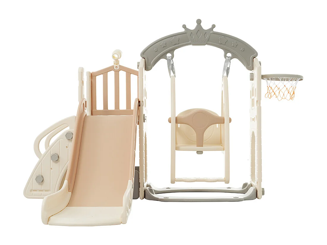 Parcours de jeux multifonction 5-en-1 pour enfants, avec toboggan, balançoire, échelle, anneaux, télescope, boîte de rangement – bois HDPE (157x145x121 cm)