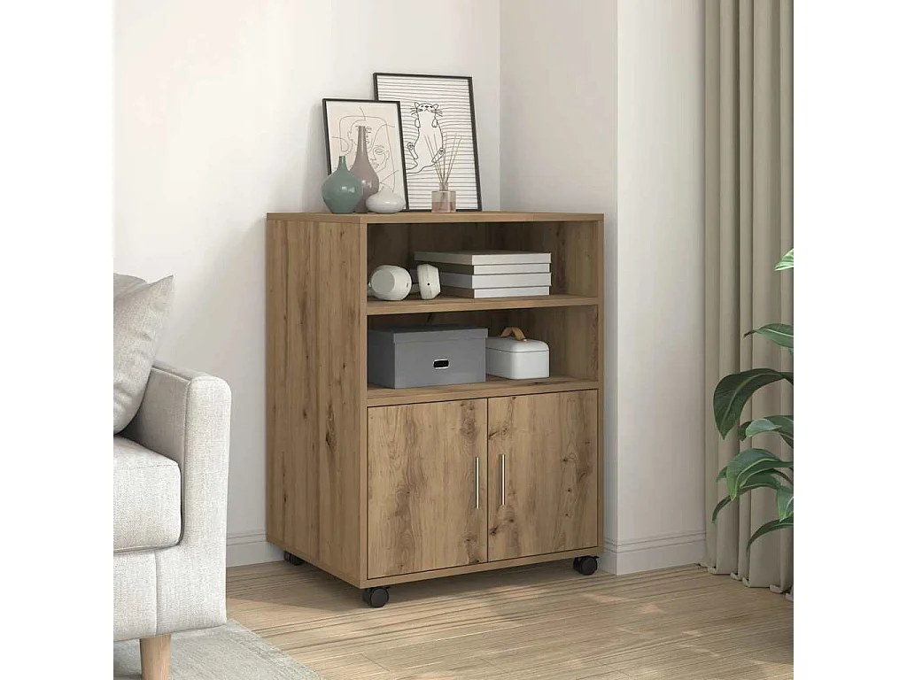 Mueble con ruedas de roble hecho a mano 60x48x81 cm madera de ingeniería