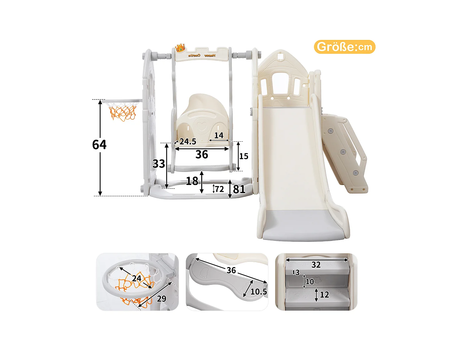 Tobogán infantil 5 en 1 con columpio, tobogán, escaleras, aro de baloncesto y espacio de almacenamiento, juego de interior