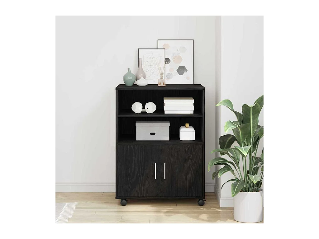Cabinet à Roulettes avec étagère Chêne noir 60 x 48 x 81 cm