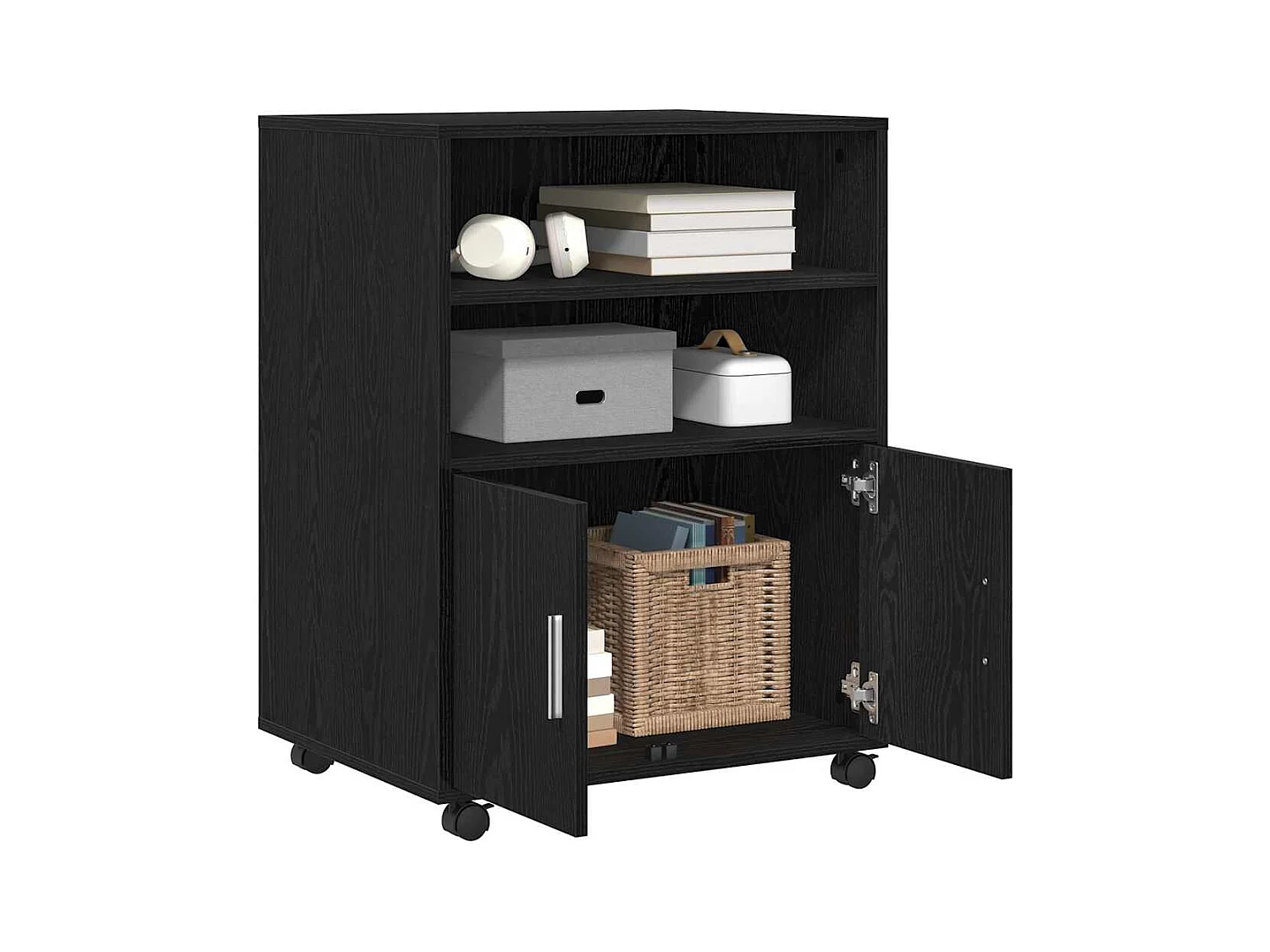 Cabinet à Roulettes avec étagère Chêne noir 60 x 48 x 81 cm