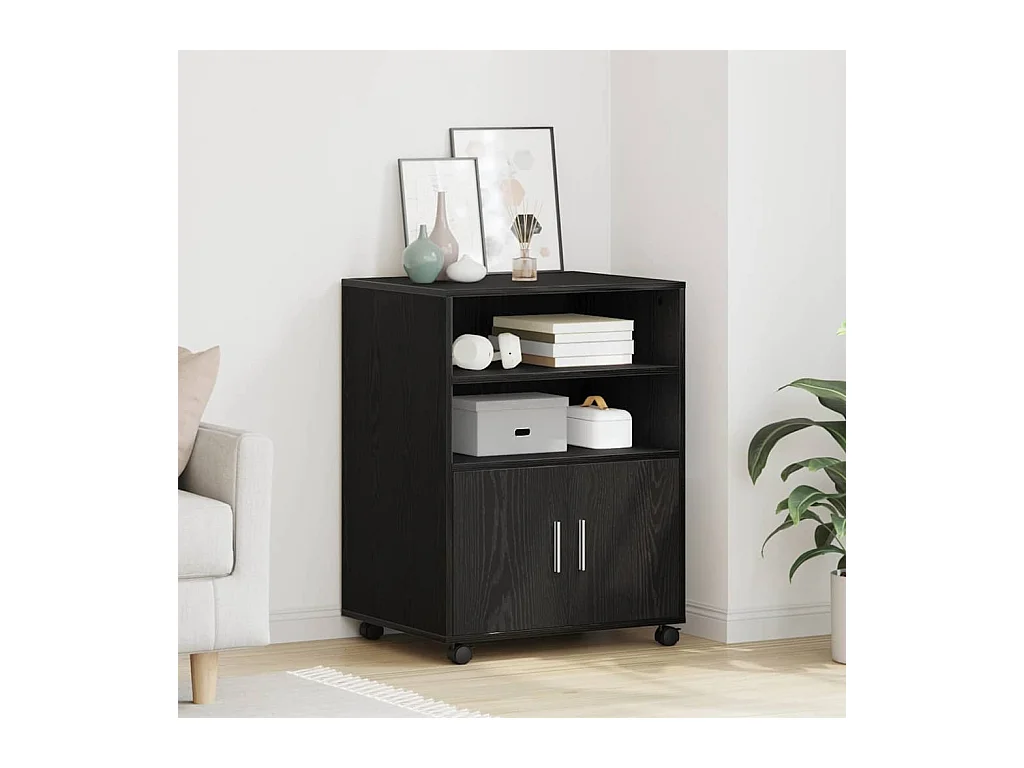 Cabinet à Roulettes avec étagère Chêne noir 60 x 48 x 81 cm