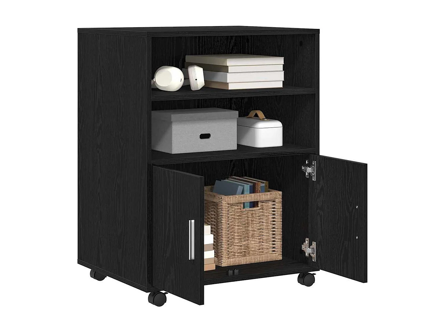 Cabinet à Roulettes avec étagère Chêne noir 60 x 48 x 81 cm