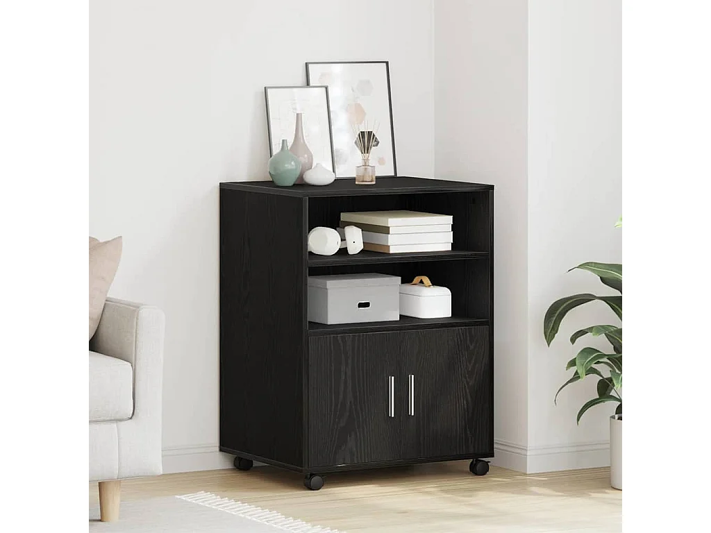 Cabinet à Roulettes avec étagère Chêne noir 60 x 48 x 81 cm